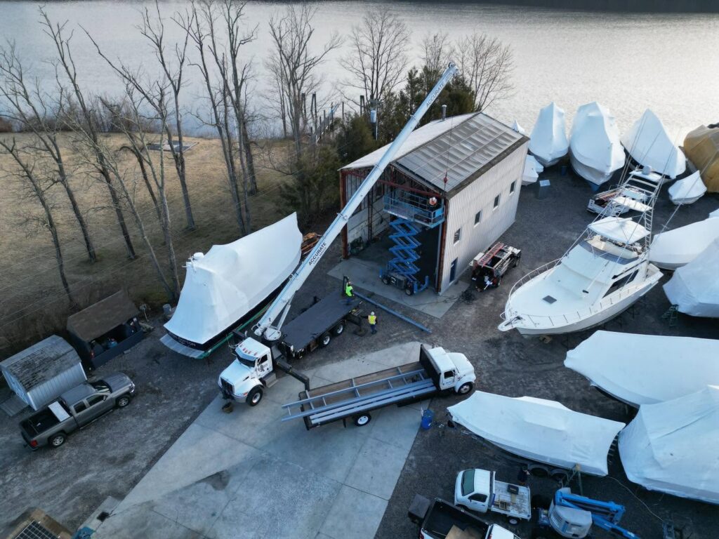 boats shrinkwrapped outside of a Connecticut marina